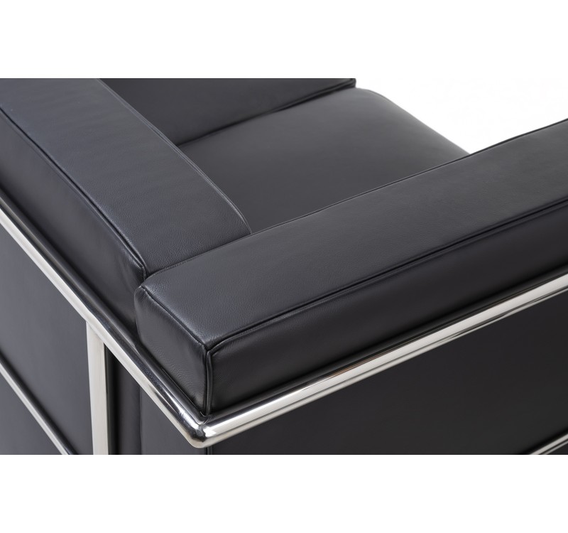 Sofa trzyosobowa SOFT LC2 czarna - włoska skóra naturalna, metal