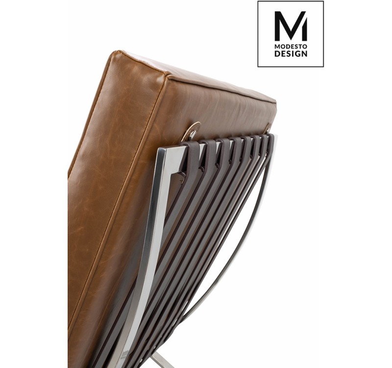 MODESTO fotel BARCELON VINTAGE PU - ekoskóra, stal polerowana