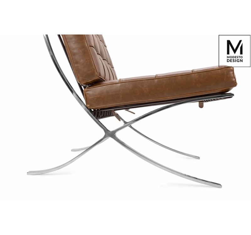 MODESTO fotel BARCELON VINTAGE PU - ekoskóra, stal polerowana