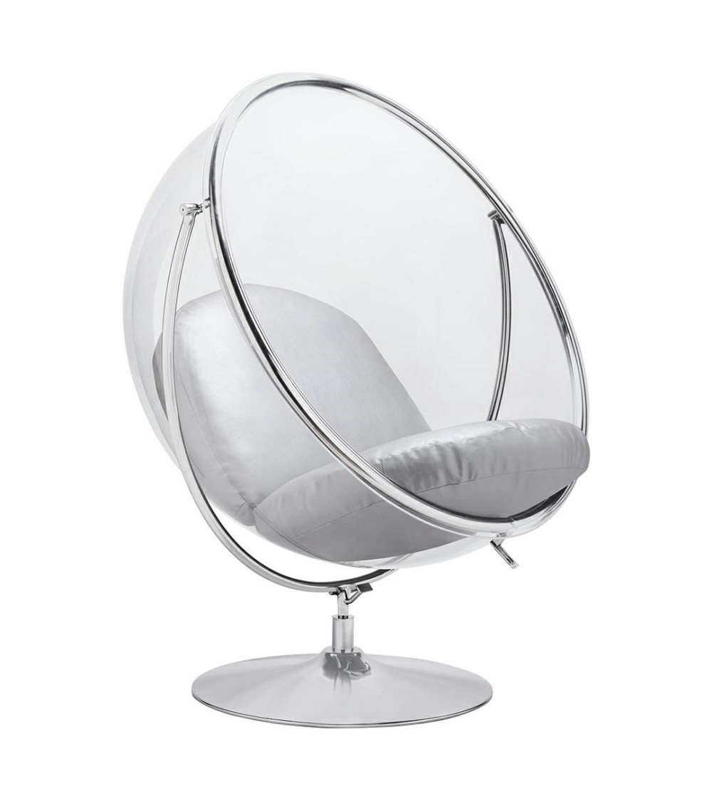Fotel BUBBLE STAND 2 poduszka srebrna - akryl, chrom, ekoskóra