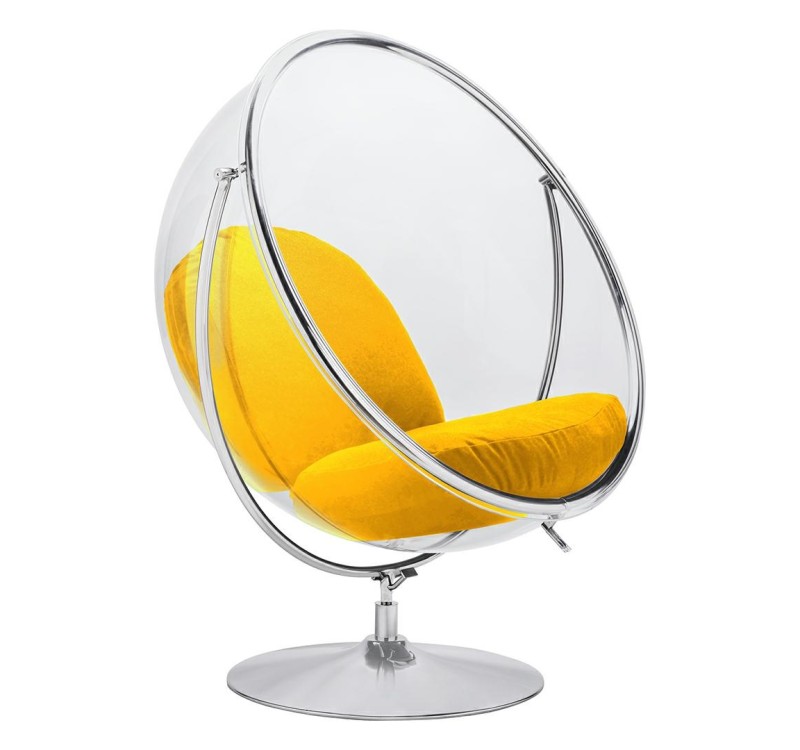 Fotel BUBBLE STAND 2 poduszka żółta - akryl, chrom, wełna