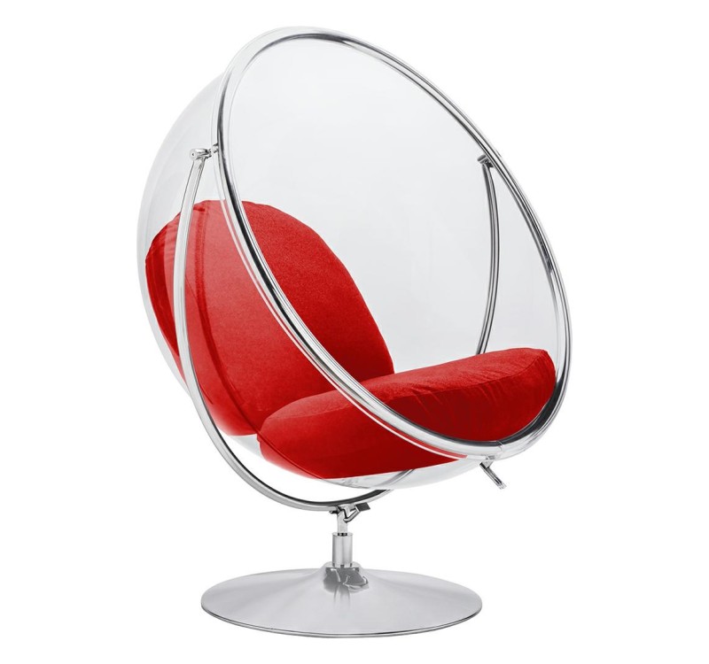 Fotel BUBBLE STAND 2 poduszka czerwona - akryl, chrom, wełna