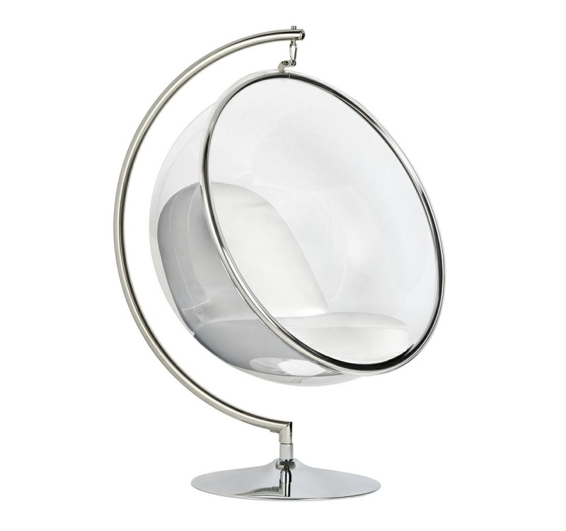 Fotel BUBBLE STAND poduszka biała - podstawa chrom, korpus akryl, poduszka ekoskóra