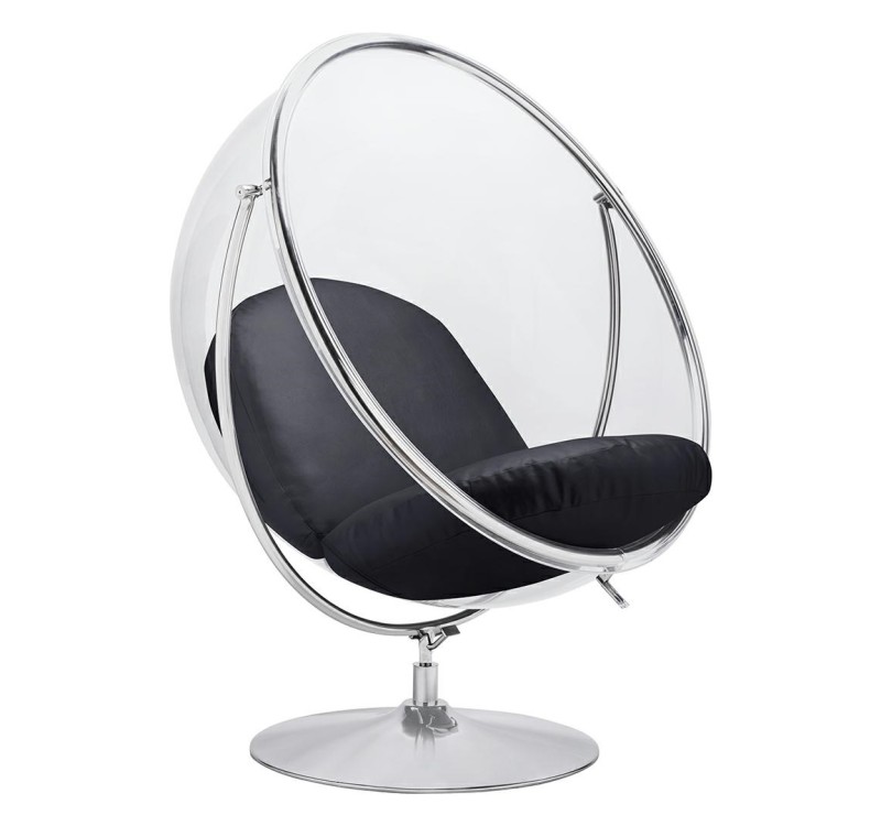 Fotel BUBBLE STAND 2 poduszka czarna - akryl, chrom, ekoskóra