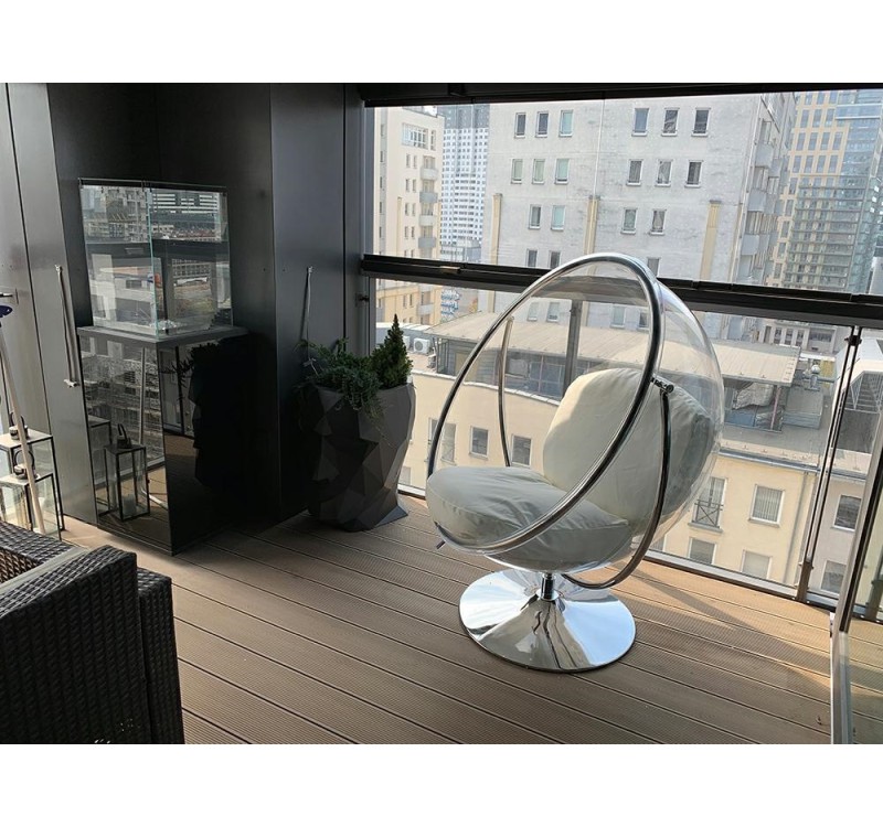 Fotel BUBBLE STAND 2 poduszka biała - akryl, chrom, ekoskóra