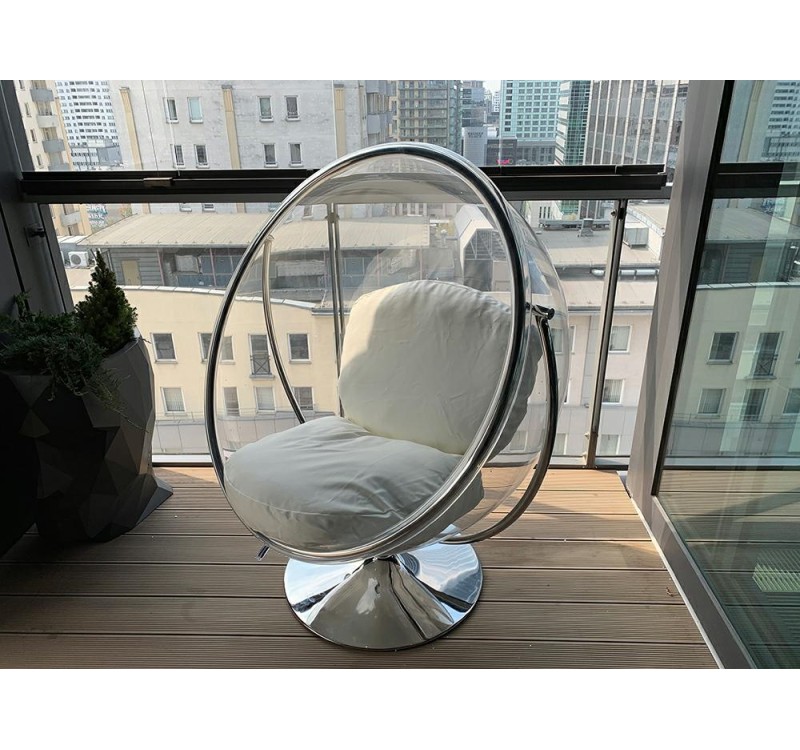 Fotel BUBBLE STAND 2 poduszka biała - akryl, chrom, ekoskóra