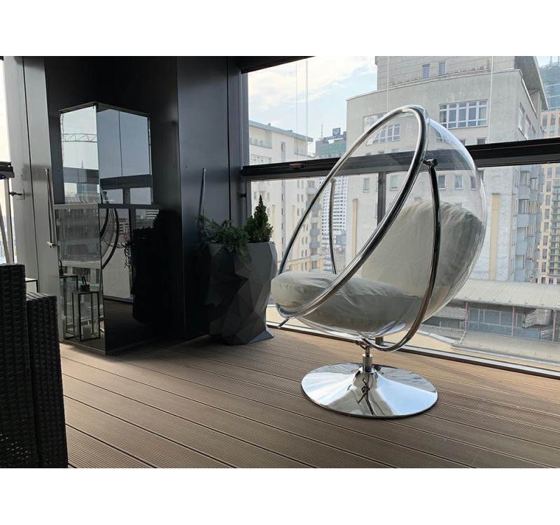 Fotel BUBBLE STAND 2 poduszka biała - akryl, chrom, ekoskóra