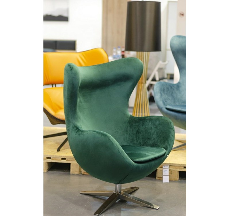 Fotel EGG SZEROKI VELVET ciemny zielony.  18 - welur, podstawa stal