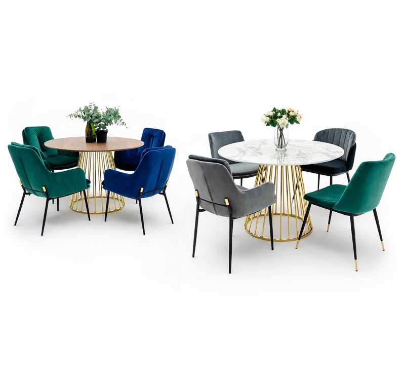 Stół GLAM MARBLE 110 - MDF, złota podstawa