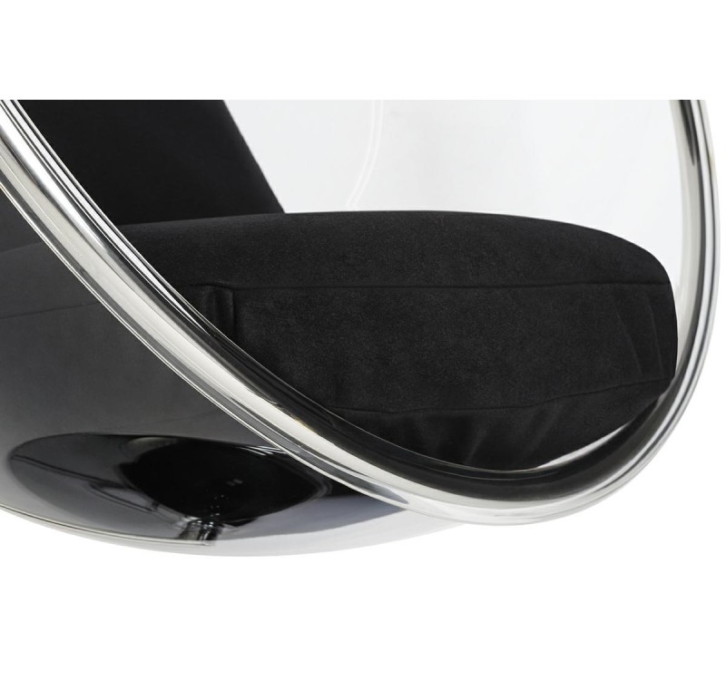 Fotel BUBBLE STAND poduszka czarna - podstawa chrom, korpus akryl, poduszka wełna