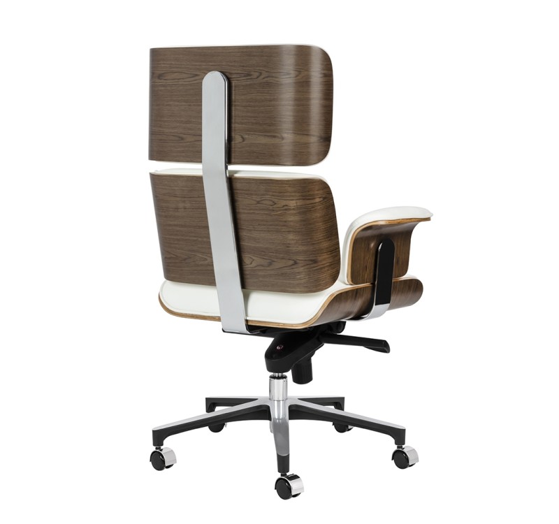 Fotel biurowy LOUNGE BUSINESS biały - sklejka orzech,włoska skóra naturalna, stal polerowana